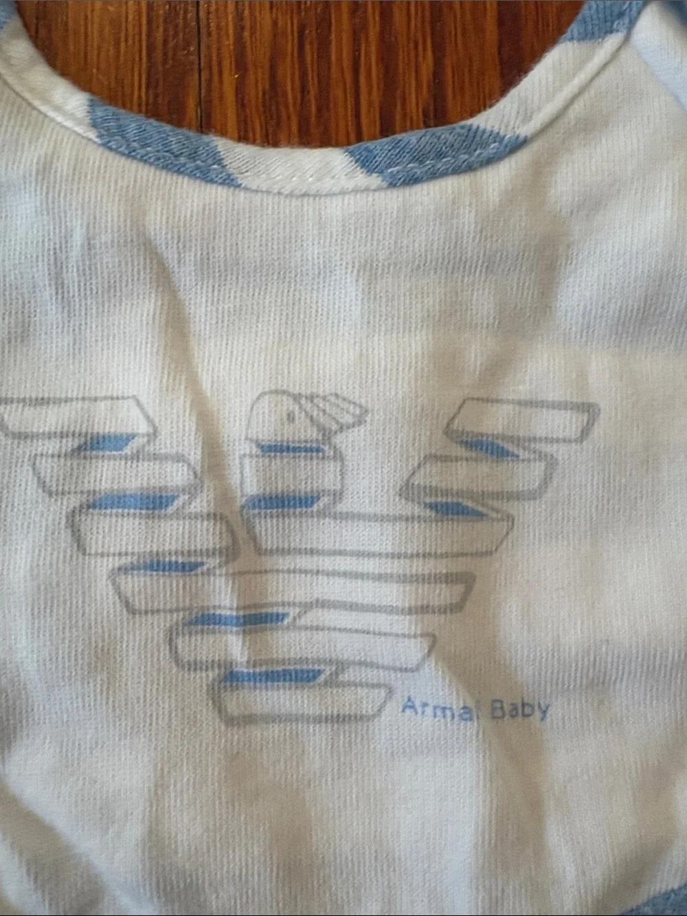 Giorgio Armani Baby White Bib with Blue Trim and Logo